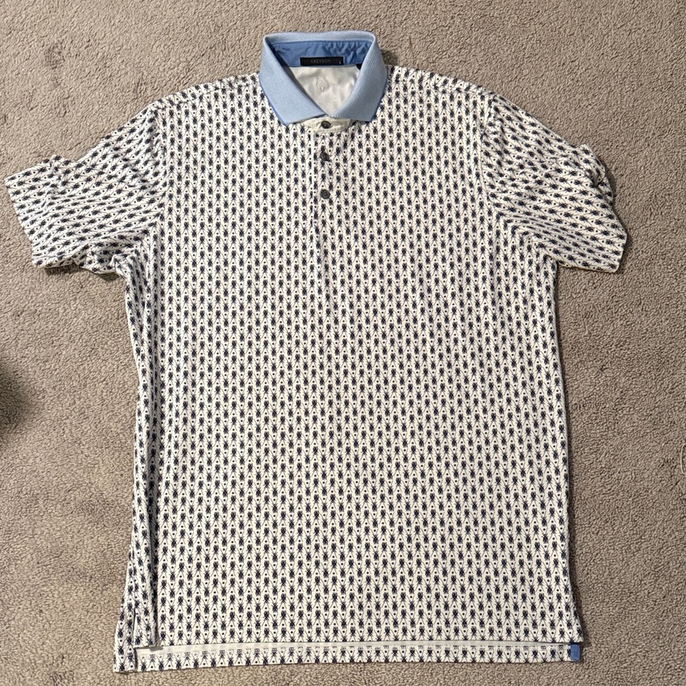 Greyson Men's Polo Shirt - Light Blue and White Pattern